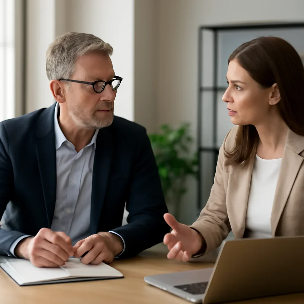 Business owner reviewing next SEO steps with a strategist for about