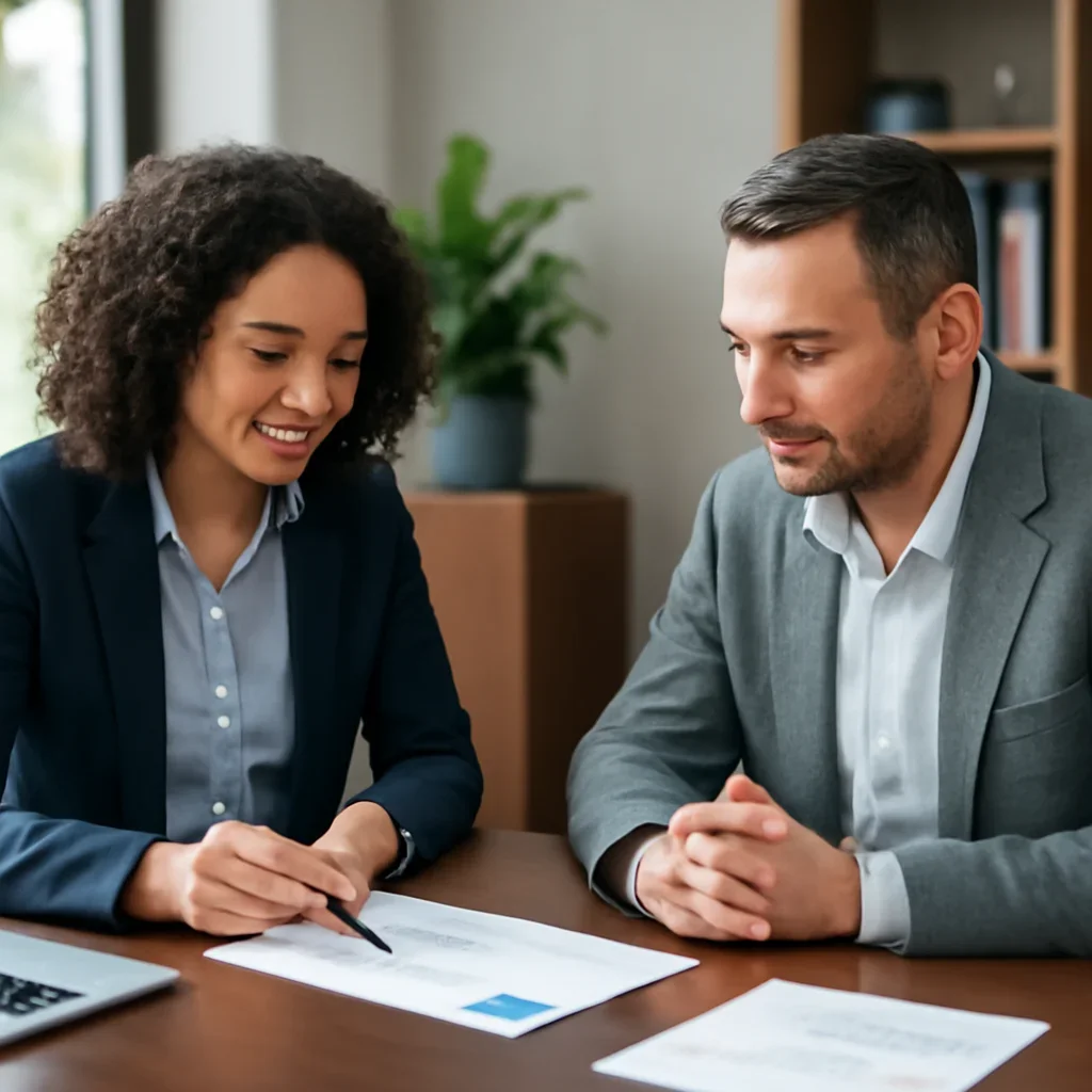 Business owner reviewing next SEO steps with a strategist for automotive seo
