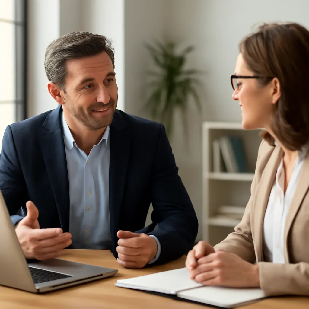 Business owner reviewing next SEO steps with a strategist for compare