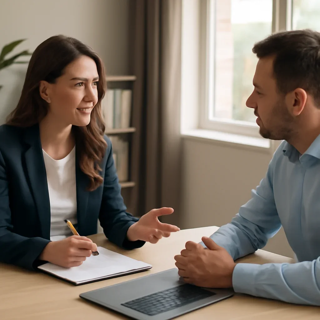 Business owner reviewing next SEO steps with a strategist for ecommerce seo services