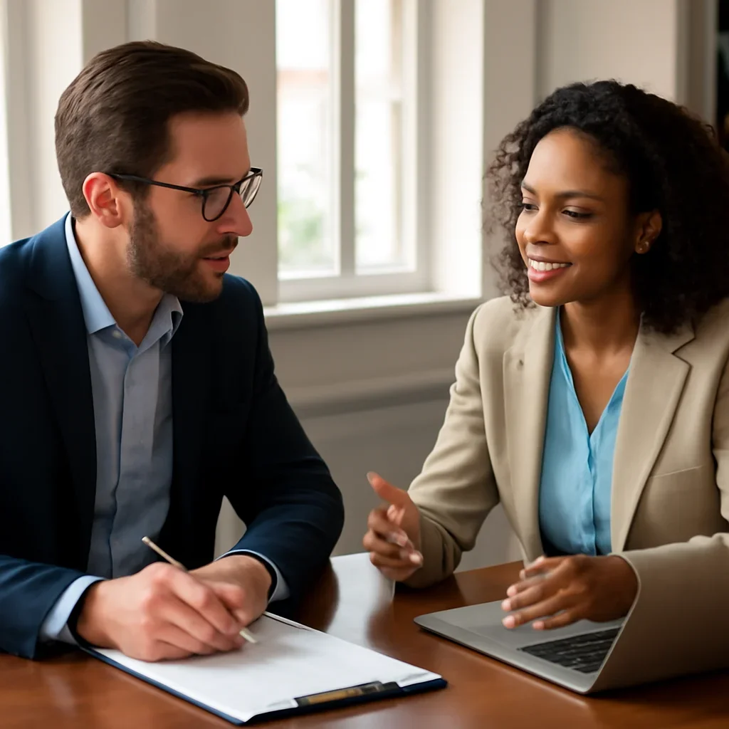 Business owner reviewing next SEO steps with a strategist for faq