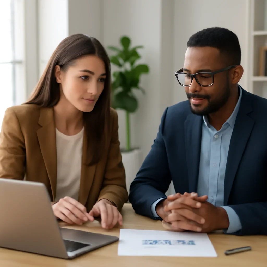 Business owner reviewing next SEO steps with a strategist for google business profile seo