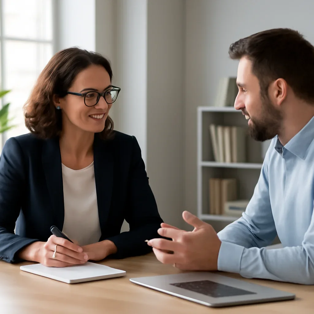 Business owner reviewing next SEO steps with a strategist for halifax seo services