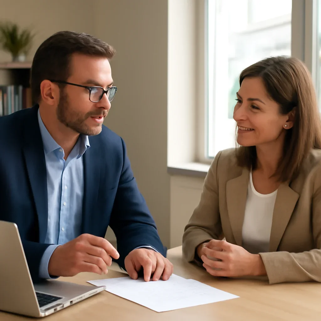 Business owner reviewing next SEO steps with a strategist for hamilton seo services