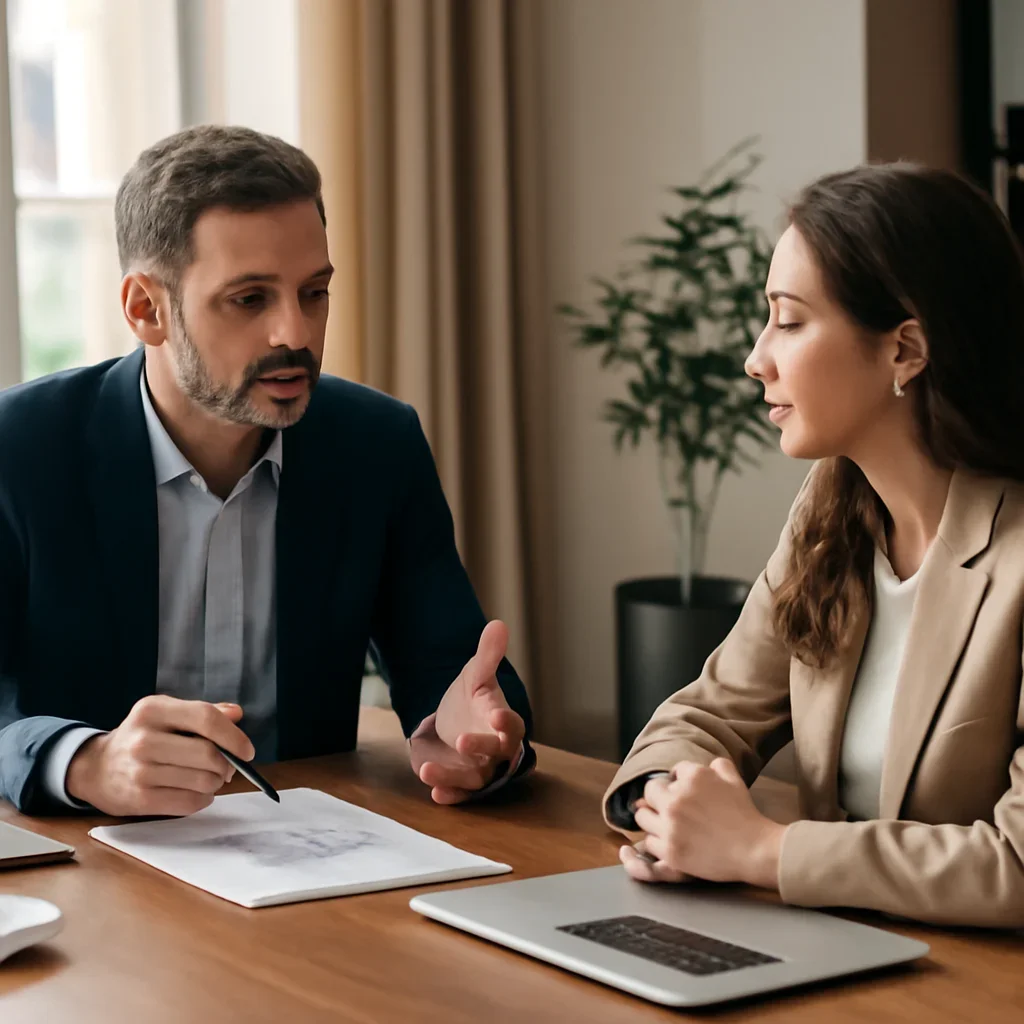 Business owner reviewing next SEO steps with a strategist for hotel seo