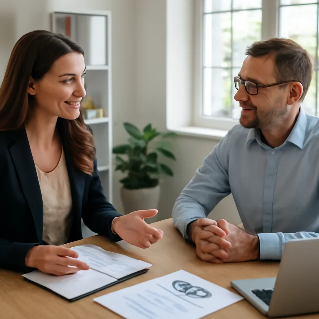 Business owner reviewing next SEO steps with a strategist for hubspot seo