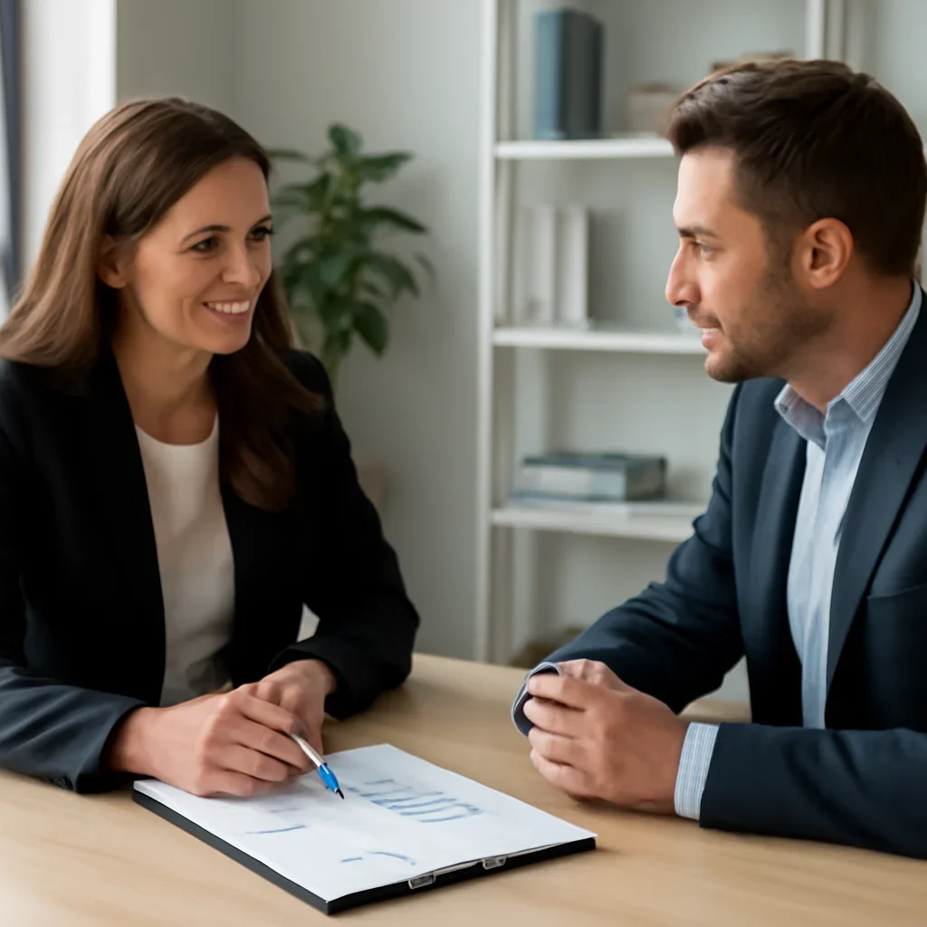 Business owner reviewing next SEO steps with a strategist for industries