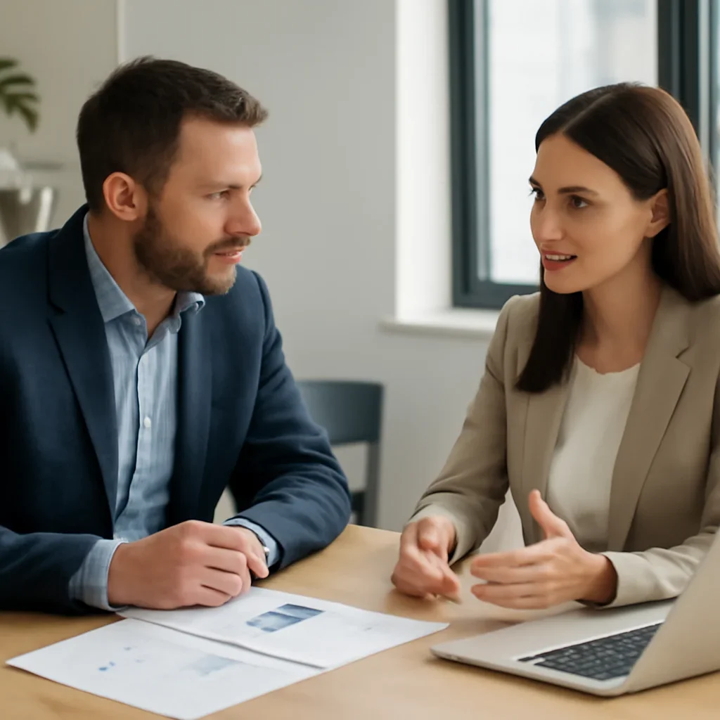 Business owner reviewing next SEO steps with a strategist for international seo services