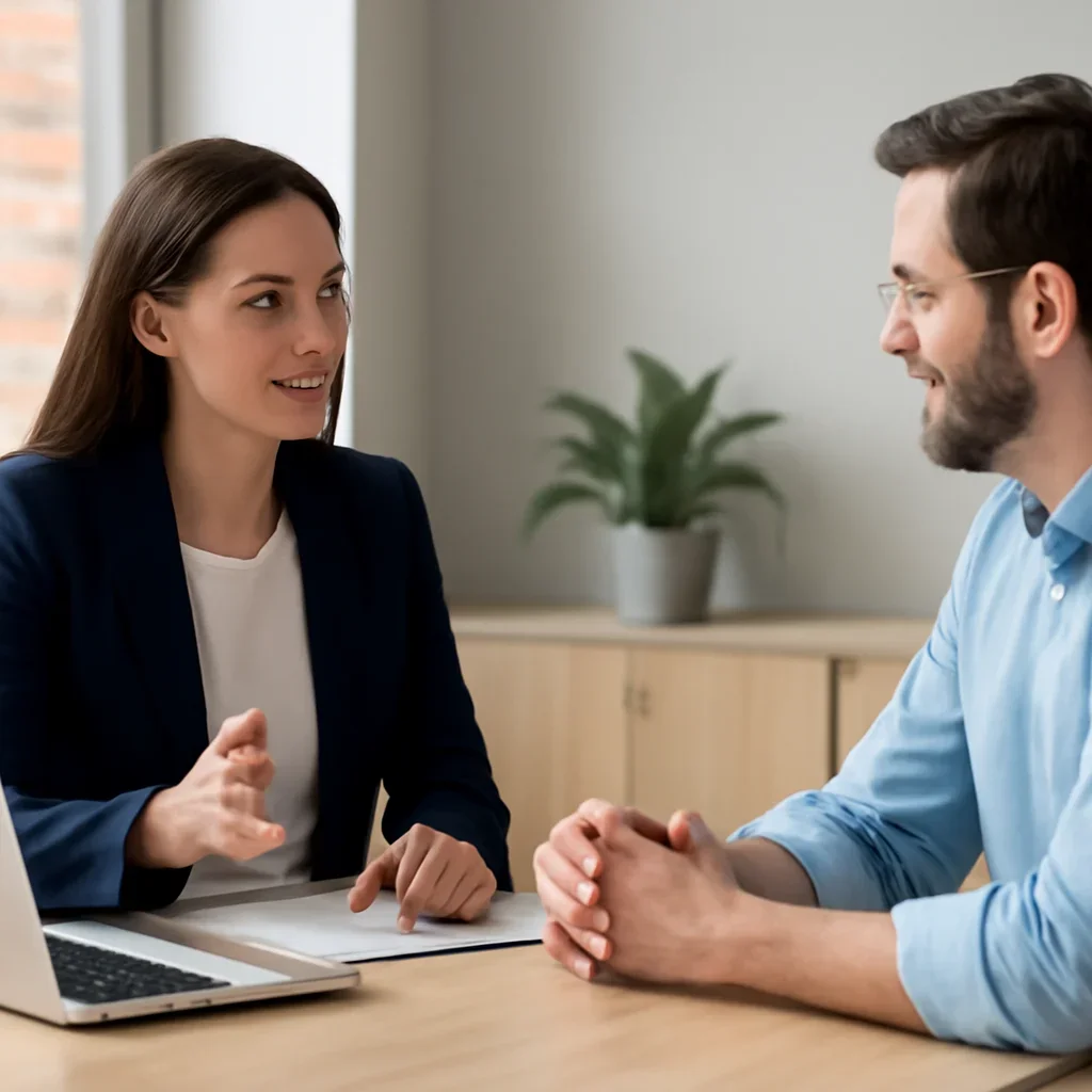 Business owner reviewing next SEO steps with a strategist for keyword research