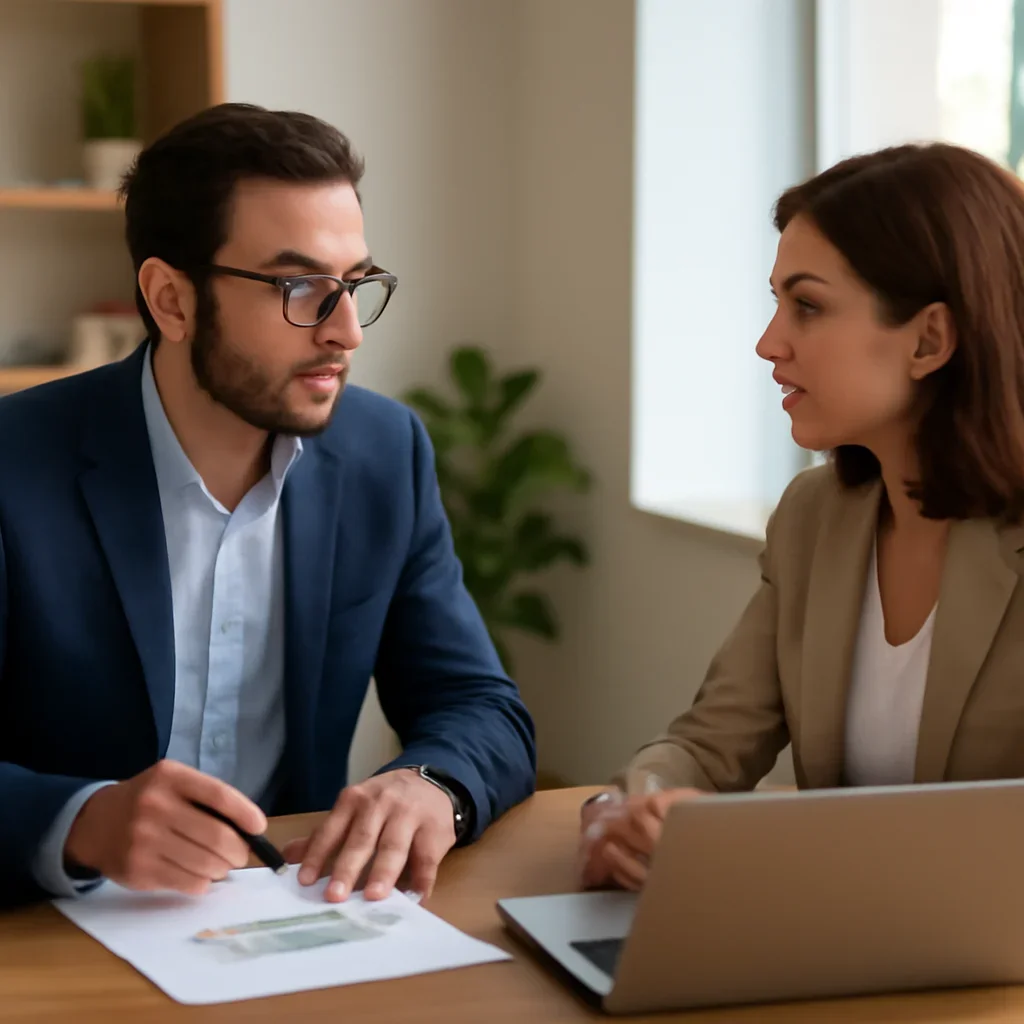 Business owner reviewing next SEO steps with a strategist for link building
