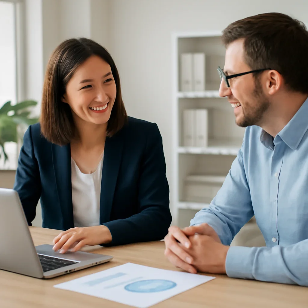 Business owner reviewing next SEO steps with a strategist for locations