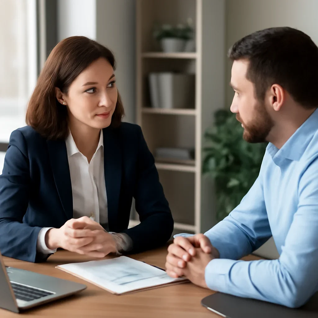 Business owner reviewing next SEO steps with a strategist for mississauga seo services