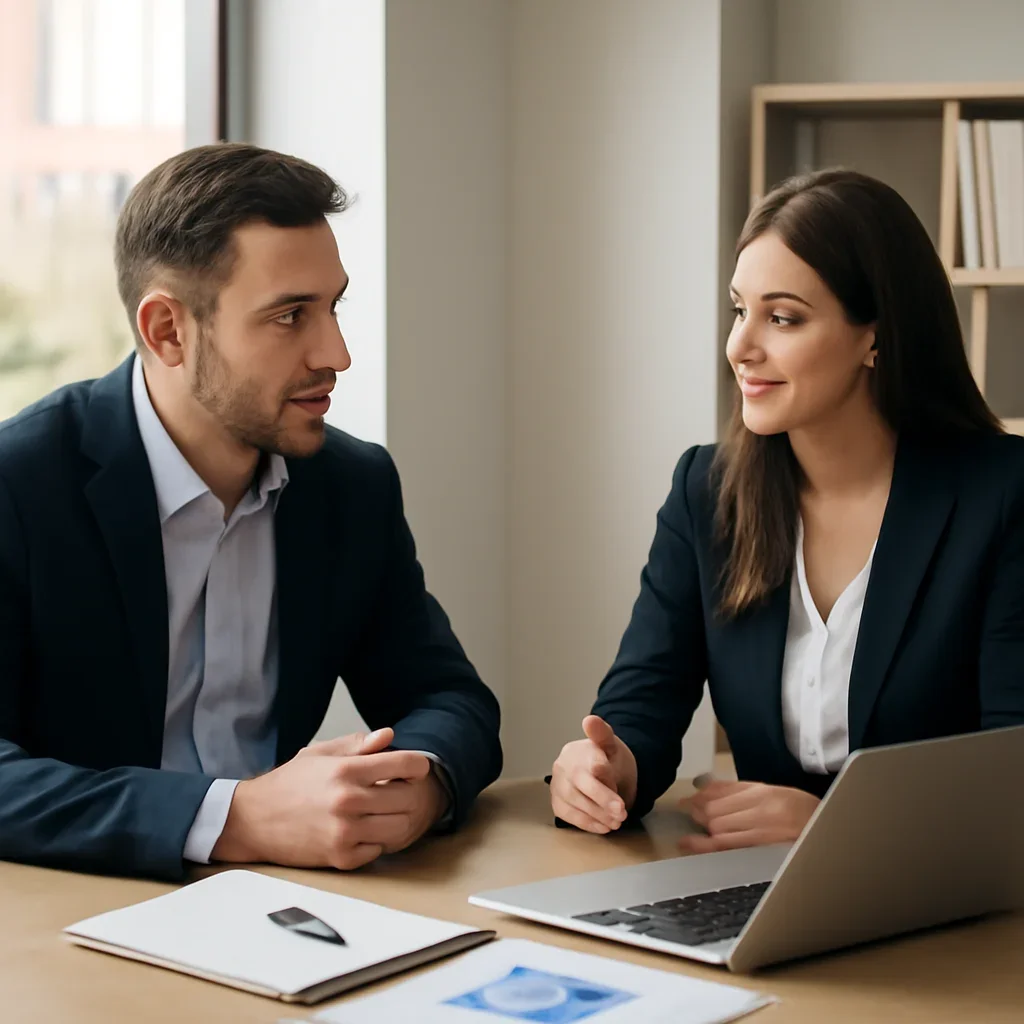 Business owner reviewing next SEO steps with a strategist for montreal seo services