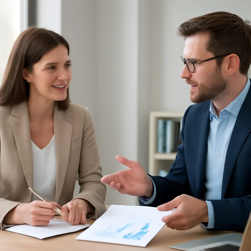 Business owner reviewing next SEO steps with a strategist for oakville seo services
