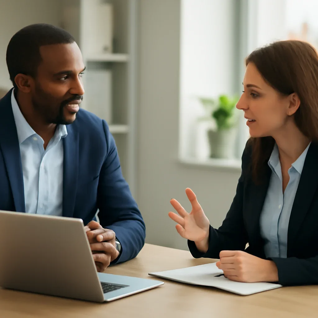 Business owner reviewing next SEO steps with a strategist for pricing