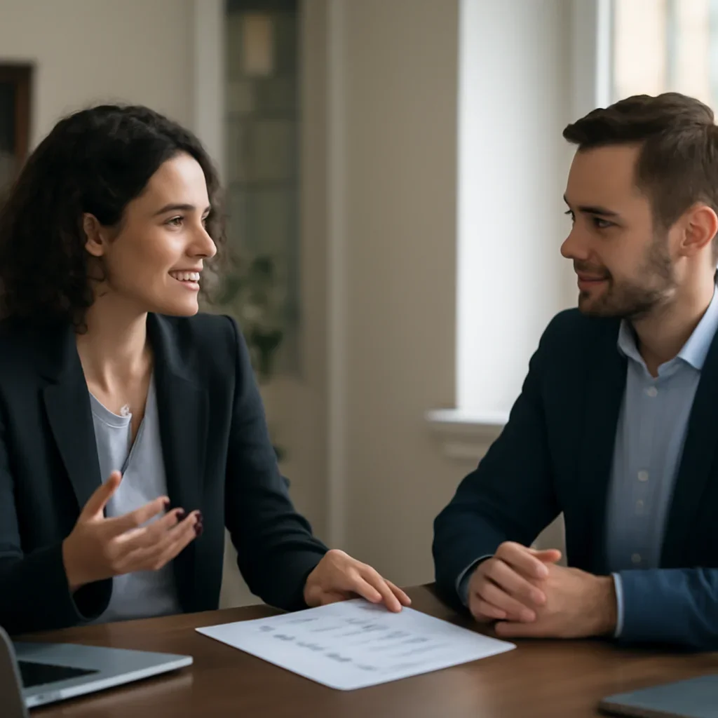 Business owner reviewing next SEO steps with a strategist for seo meaning and definition