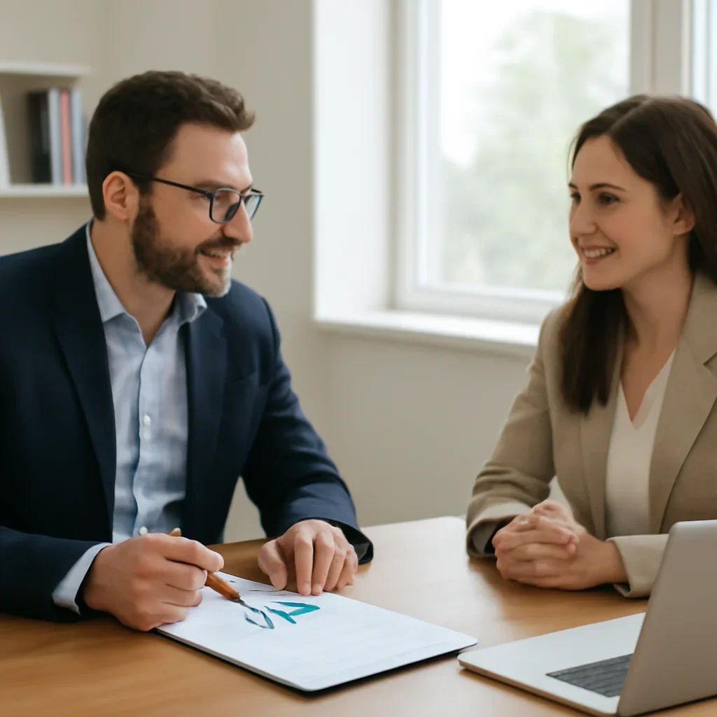 Business owner reviewing next SEO steps with a strategist for seo packages