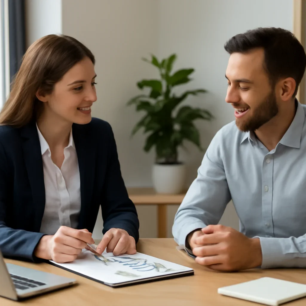 Business owner reviewing next SEO steps with a strategist for seo services