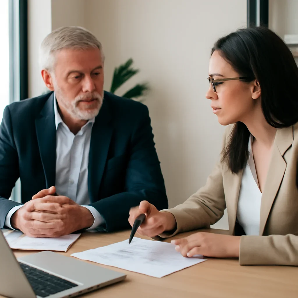 Business owner reviewing next SEO steps with a strategist for seo services near me