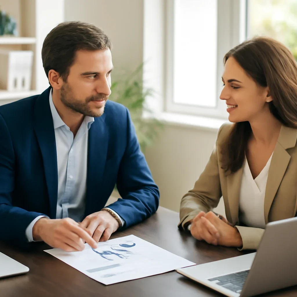Business owner reviewing next SEO steps with a strategist for shopify seo