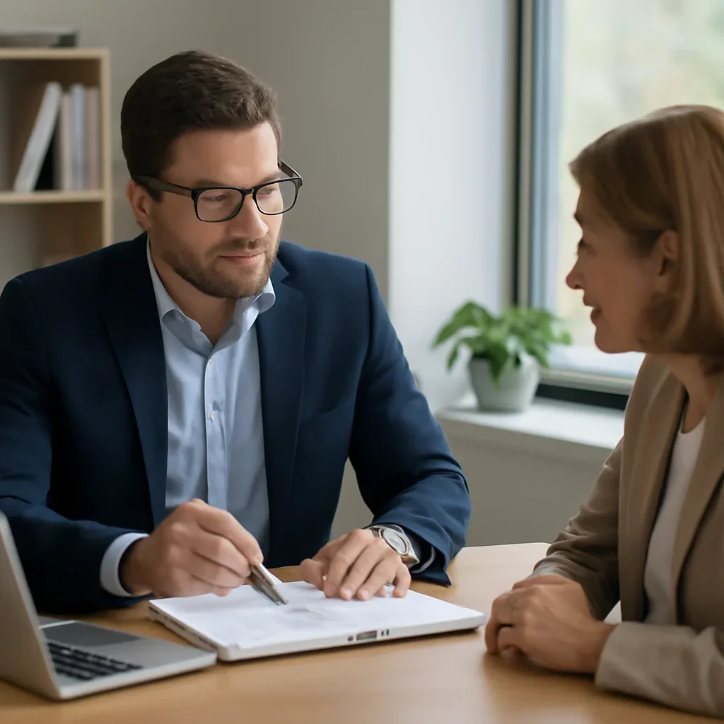 Business owner reviewing next SEO steps with a strategist for technical seo
