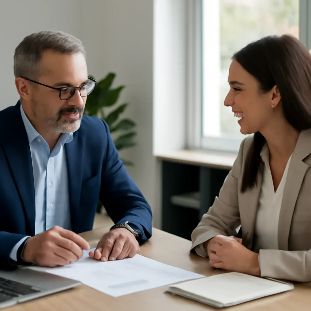 Business owner reviewing next SEO steps with a strategist for vancouver seo services
